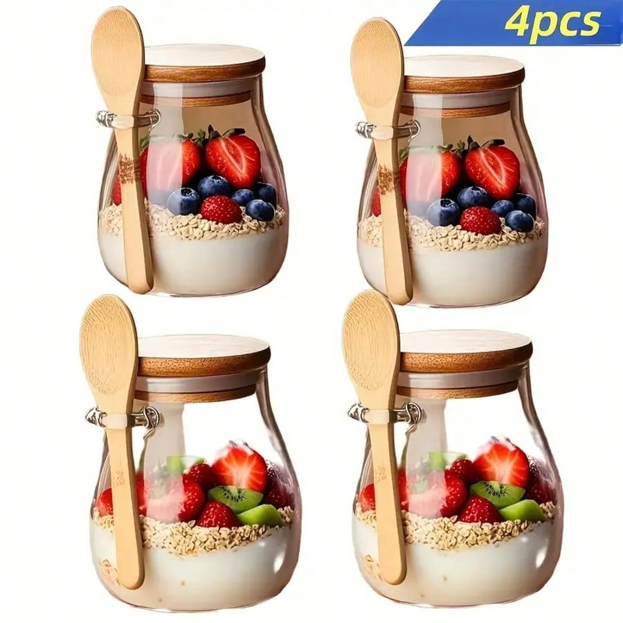 Meal Prep Yogurt Parfait - 4 عبوات لحفظ الشوفان الليلي، أوعية