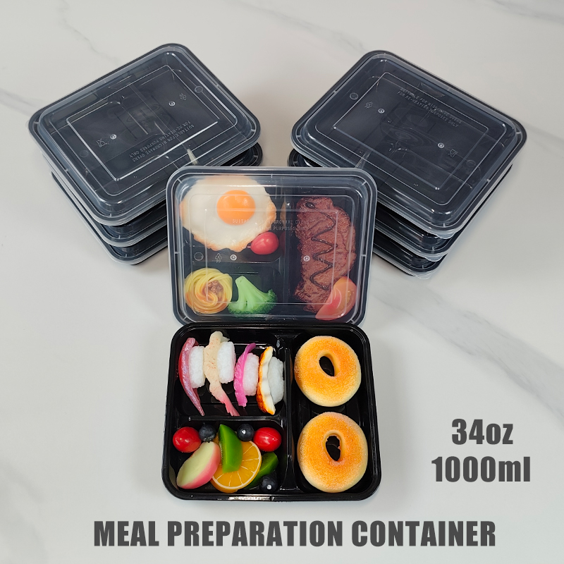 Meal Prep Kit - حاويات طعام بثلاثة أقسام، سعة 34