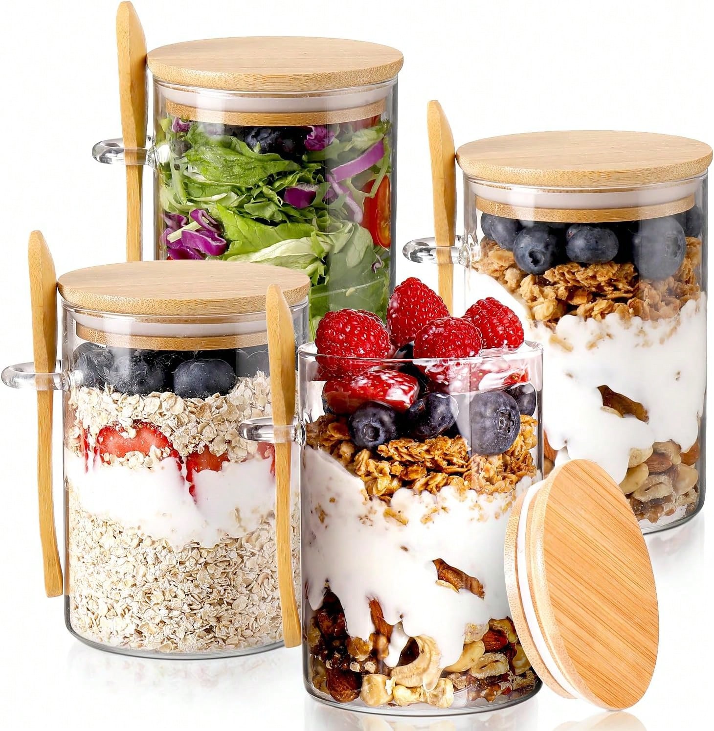 4 عبوات من أوعية الشوفان الليل - مراجعة Meal Prep Yogurt Parfait وسعره